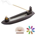 ChangWanna Frog Incense Holder Waterfall - Ceramic Cone Backflow Incense Burner Smoke Fountain, Back Flowing Incense Diffuser with 45 Sticks & 8 Cones, Cute Ornament for Aromatherapy/Yoga/Room Decor