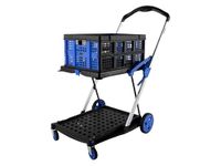 Folding Trolley, Two Tier Heavy Duty Collapsible Utility Cart with Storage Crate on Wheels for Transport & Storage (Trolley & Crate)