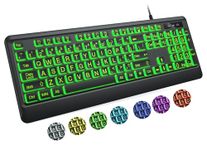 Backlit Wired Keyboard - Large Print Computer Keyboard with 7 Colors Backlight, HeengYanson Silent USB Clavier Ordinateur, Light Up Full Size Keyboard for Computer, Laptop, PC, Gaming