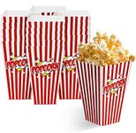 MATANA 50 Large Popcorn Boxes, 9x17cm - Red & White Striped Retro Design - Theatre, Cinema, Fun Movie Nights, Sleepovers, Kids’ Parties, Birthdays