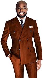 Ulnomio Hommes Blazer à Rayures Boutons croisés Dîner Veste de Costume décontractée Manteau à Revers en Pointe