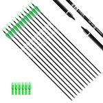 TIGER ARCHERY 30Inch Carbon Arrow Practice Hunting Arrows with Removable Tips for Compound & Recurve Bow(Pack of 12) (Green White)