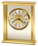 Howard Miller Monticello Table Clock 645-754 – Square Brass Finish, Modern Home Decor, Glass Center Panel, Quartz Movement