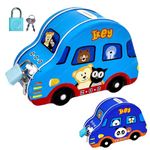 FunBlast Piggy Bank for Kids – Car Shape Money Saving Tin Coin Bank with Lock and Key, Metal Coin Box, Birthday Return Gift for Boys & Girls, Money Bank, Coin Box for Kid - Blue Random Color