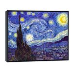Wieco Art Framed Wall Art Canvas Prints of Starry Night by Vincent Van Gogh Paintings Reproduction Post-Impressionism Artwork Framed Wall Art for Living Room Home Decorations Black Frame