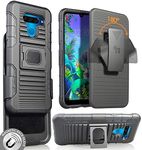 Case with Clip for LG K50/Q60, Nakedcellphone Black Rugged Ring Grip Cover [with Stand and Built-in Mounting Plate] + [Belt Hip Holster] for LG K50, LG Q60 (2019)