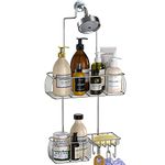 Epicano Anti-Swing Hanging Shower Caddy Stainless Steel 304, Over Head Shower Caddy Rustproof with hooks for Towels, Sponge and more, Chrome