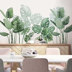 Boho Tropical Plants Wall Decals for Living Room, Natural Palm Tree Monstera Leaf Wall Stickers Peel and Stick Posters Art Murals for Bedroom Office