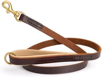 Viper Leather Dog Leash with Padded Handle – Durable Full-Grain Leather with Nappa-Lined Handle & Solid Brass Snap, 0.75in Wide | Comfortable Lead for Walking & Training