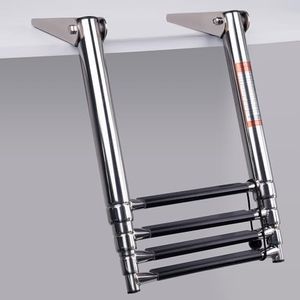 4 Step Boat Ladder, Stainless Steel Telescoping Folding Pontoon Boat Ladder, Extendable Boarding Ladder for Pontoon Boat Yacht, 900 Pound Capacity Marine Telescopic Dock Ladder