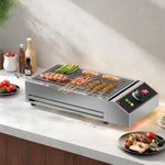 Garvee 1800W Smokeless Electric Grill, Indoor Outdoor Portable Griddle, Commercial Countertop BBQ Grill with Stainless Steel Grill Grate, Adjustable Temperature 122°F-572°F, for Home Camping Picnic