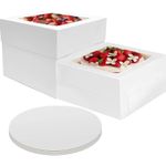 6 Pcs 10x10x8 10x10x5 Inch Cake Boxes with Windows Large in 2 sizes Tall Cake Carrier Storage Container 10 inch Bakery Cupcake Boxes Disposable Carrier Take Out Container Pastry Dessert Boxes Take Out Container Large with 6 PCS Cake Boards