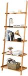 CASART 5 Tiers Ladder Rack, Wall Display Shelf Stand, Home Office Storage Shelving Unit Flower Plants Organiser Stand for Living Room Kitchen Bathroom (64 x 45 x 181cm, Natural)