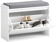 SoBuy FSR98-W, Hallway Shoe Bench Shoe Rack Shoe Cabinet with Seat Cushion and Flip-Drawer