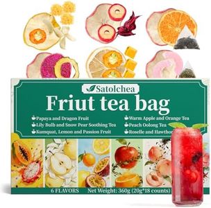 Satolchea Natural Freeze-Dried Fruit Tea Sampler | 6 Flavors 18 Count, Chunky Large Dried Fruits, Hot & Iced Cold Brew Infusion