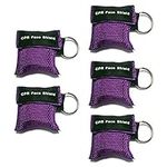 5Pcs CPR Mask, Rescue Face Shields with One-Way Valve Breathing Barrier and Keychain Ring for First Aid or AED Training (Purple)