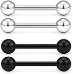 ROSTIVO Tongue Rings for Women Stainless Steel Stud Barbell Tongue Ring 14 Gauge 5mm Ball Nipple Bars Piercing Jewelry 4 PCS, Stainless Steel, no gemstone