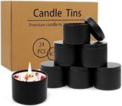 DINGPAI 24 Pcs Black Candle Tins, 4 oz Black Empty Candle Tin with Lids for DIY Candles Making, Matte Full Black Candle Jars for Candle Making, Storage, Christmas Candle Gifts