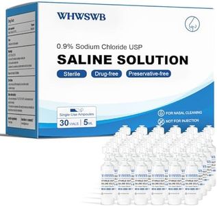 WHWSWB 0.9% Saline Solution USP Grade - Preservative-Free for All Ages, Isotonic Saline for Nasal Moisturizing & Daily Cleaning, 30 Single-Use Ampoules (5mL Unit Dose)