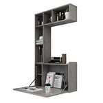 Pmnianhua Floating Desk,Wall Mounted Folding Wall Desk,Space Saving Workstation,Floating Wall Desk Table with Storage Shelves for Bedroom Studio Small Space(Dark Grey)