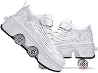 Roller Skating Roller Skates Shoes 2 in1 Multifunctional Deformed Shoes Retractable Skateboarding Rollerblades for Unisex Beginners Gift,White-EU39