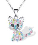 Lanqueen Kitty Cat Pendant Necklace Jewelry for Girls Cat Lover Gifts Daughter Loved Necklace,Color Christmas Valentines Day Gift Easter Gifts for Kids Daughter Granddaughter Niece Sister