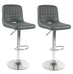 ViscoLogic Barstool Series Monoco Height Adjustable 24 to 33 inches Kitchen Island Counter to Bar Height Set of 2 Barstools (Grey)