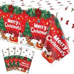 4 Pack Christmas Plastic Tablecloth 51" x 86" Rectangle Table Cover for Xmas Party Holiday Family Dinner, Waterproof Christmas Table Cover Xmas Party Decoration