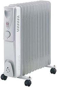 LENOXX 11-Fin 2400watt Oil Column Heater with Castor Wheels - 3 Heat Settings, Adjustable Thermostat, Portable - Electric Oil Filled Radiator with Overheating Protection & Safety Features - White