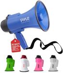 Pyle Compact Battery-Operated Megaphone with Siren - 30 Watt Power, Microphone, 2 Modes, PA Sound, Bullhorn, Foldable Handle for Cheerleading, Police Use (Blue)