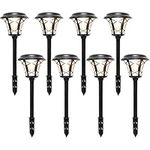 MAGGIFT 8 Pack 25 Lumen Solar Powered Pathway Lights, Super Bright SMD LED Outdoor Lights, Stainless Steel & Glass Waterproof Light for Landscape, Lawn, Patio, Yard, Garden, Deck Driveway, Warm White