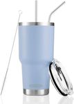 30oz Blue Tumbler Stainless Steel Double Wall Vacuum Insulated Mug with Straw and Lid, Cleaning Brush for Cold and Hot Beverages