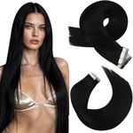 Moresoo Tape Hair Extensions Real Human Hair 18 Inch Jet Black Human Hair Extensions Tape in Black Remy Hair Straight Silky Soft for Women Natural Looking 20pcs/50g #1