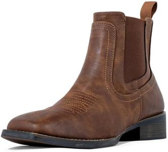 J's.o.l.e Cowboy Boots for Men Western Square Toe Ankle Chelsea Boots Brown US 11