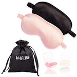 Whaline 2 Pcs Silk Sleep Eye Cover with Ear Plugs and Elastic Strap, Soft and Smooth Eye Cover for Valentine's Gift, Men & Women Night Sleeping, Travel, Nap (Pink & Black)