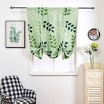 SIMPVALE 1 Piece Blackout Roman Blinds with Rod Pocket Leaves Pattern Printing Roman Curtain for Kitchen Bedroom Child Room Bathroom, Green, 80x120cm