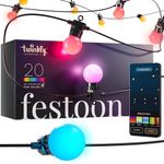 Twinkly Festoon 20 LED RGB, Light Chain with 20 LED Bulbs, Multicolor RGB Outdoor and Indoor Lights, Compatible with Alexa, Google Home, Gaming Lights, IP44, Controlled by App, Black Cable, 10m