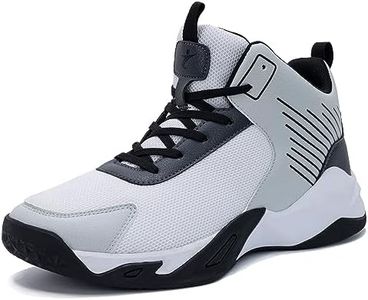 BEOAPT Men's Basketball Shoe High-Top Athletic Running Sneakers Outdoor Trainers Non-Slip Lightweight Cushioning Workout Sport Shoes US 7-13, White/Black, 8