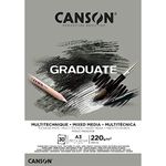 CANSON Graduate Mixed Media 200gsm A3 Paper, Double Sided: Grained And Smooth, Pad Glued Short Side, 30 Grey Sheets, Ideal for Student Artists