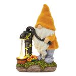 TERESA'S COLLECTIONS Resin Garden Gnomes Decorations for Yard with Solar Lights, Yellow Garden Sculptures & Statues for Porch Patio, Gifts for Mom and Dad，Outdoor Fall Garden Decor for Outside, 9"