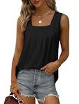 Zeagoo Womens 2024 Summer Tank Top Square Neck Pleated Casual Blouse Ribbed Sleeveless Tops Flowy Loose Shirts