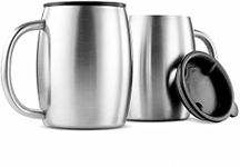 Tebery Stainless Steel Coffee Mugs with Lids Double Walled Insulated Travel Mug with Handle for Hot & Cold Drinks-14 Oz, Set of 2