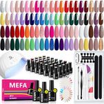 MEFA 60 Pcs Gel Nail Kit, 42 Colors All Seasons Nude Pink Red Gel Nail Polish Kit Essential Set with UV Lamp and Matte/Glossy Base Top Coat, Cuticle Remover, DIY Salon Manicure Tools for Women