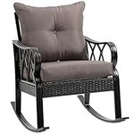 Outsunny Outdoor Wicker Rocking Chair with Padded Cushions, Aluminum Furniture Rattan Porch Rocker Chair w/Armrest for Garden, Patio, and Backyard, Grey