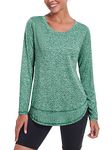 Deaviya Womens Long Sleeve Sports Tops UK, Running Tops Sport Yoga T-Shirt Workout Running Tops, Crew Neck Golf Activewear Ladies Gym Sports Top Green