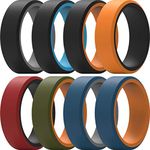 ThunderFit Silicone Rings for Men 8 Rings - Flat Top Angled Edge Two Layer Rubber Wedding Bands 9.8mm Wide - 2mm Thick (9.5 - 10 (19.8mm))