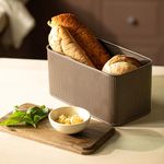 Ellementry Charcoal Brown Bread Box with Wooden Lid, Stylish Bread Storage Container, Vintage Kitchen Counter Organizer, Keeps Bread Fresh & Moist, Rustic Farmhouse Bread Keeper (11x6x5 Inch)