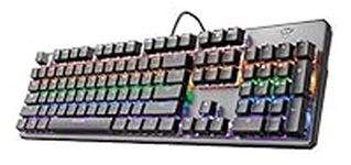 Trust Gaming GXT 865 Asta RGB Mechanical Gaming Keyboard, Red Switches (Linear and Silent), Rainbow Backlit Keys, Metal Top Plate, UK Layout, Black