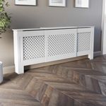 DuraTherm® Radiator Cover White Painted Traditional Cross Slat Shelves MDF Cabinet Shelf for Radiators, Living Rooms, Bedrooms, Adjustable