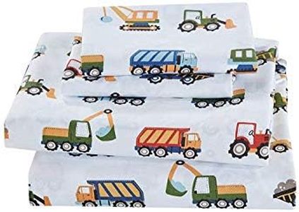 MK Home Comforter and Sheet Set Teens/Boys Construction Trucks Tractors Blue Red Yellow New, Queen Sheet Set